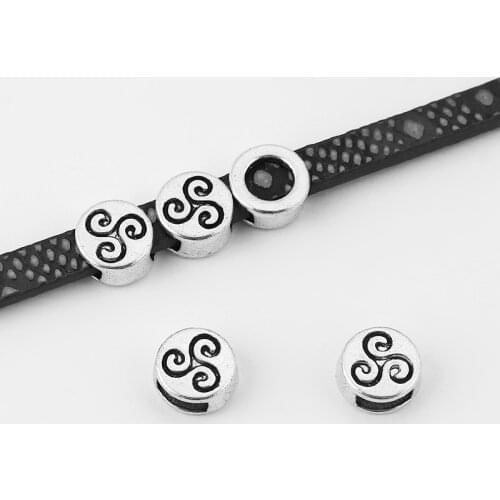 20pcs Carving Keltic Triskelion Triskele Druid 5x2mm Flat Slider Spacer Beads Findings For 5mm Flat Leather Cord