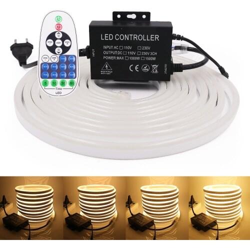 220V Led Strip Neon Light Waterproof Neon Rainbow SMD2835 120Leds/M Flexible Led Tape Dimmable RGB Neon Rope Light With Remote