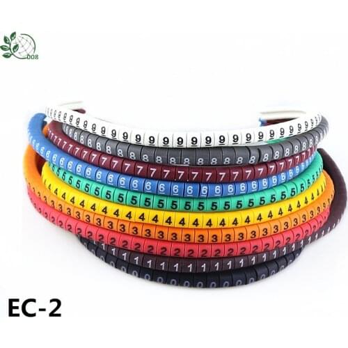 500PCS EC-2 Cable Wire Marker 0 to 9 For Cable Size 4 sqmm Colored