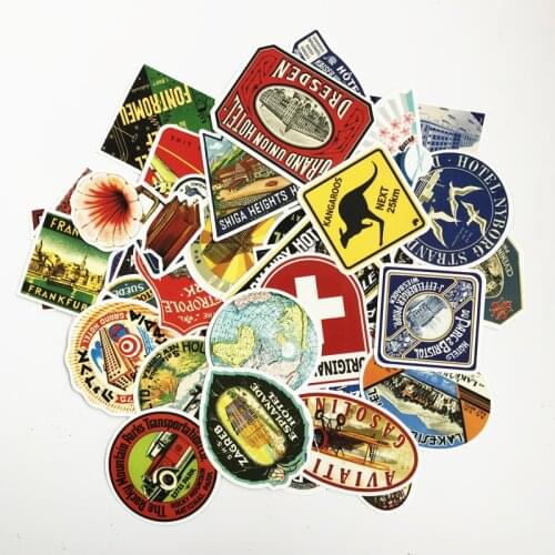 55pcs mixed 2021 waterproof Style Travel Hotel Sticker Laptop Tablet Trolley Luggage Skateboard Personalized Retro Stickers