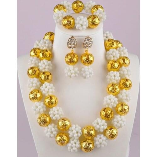 White Crystal African Wedding Beads Nigerian Necklace Jewelry Set Crystal