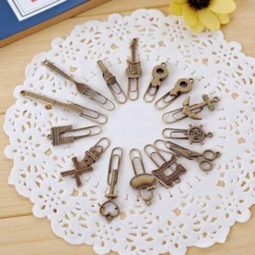 Free Shipping 100 Sets Office Supplies Stationery Metal Bookmark Vintage Funny Bookmarks Paper Clip for Book