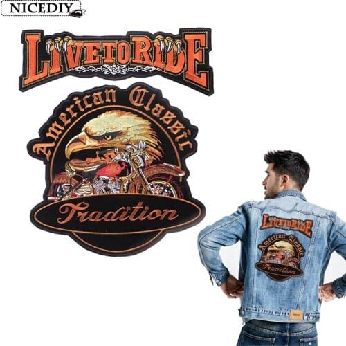 DIY Large Embroidered Patches For Clothes Eagle Motorcycle Rider Patches Hippie Iron On Patches Skull Badge Applique On Clothes