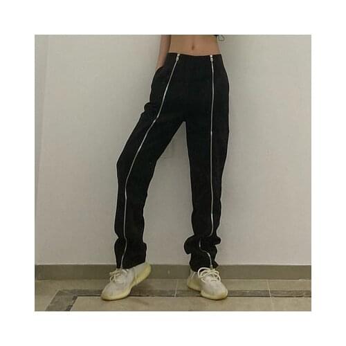 New Harajuku Double Zipper Straight Tube Trousers Women Streetwear Gothic Black High Waist Casual Fashion Female Pants