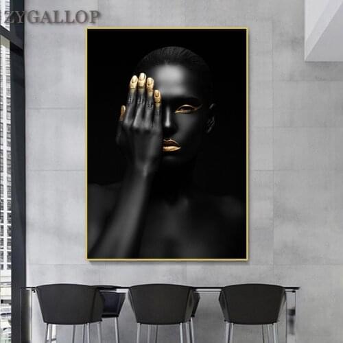 Black Gold Nude Art Woman Print Canvas Painting African Women Posters and Prints Scandinavian Wall Art Pictures for Living Room