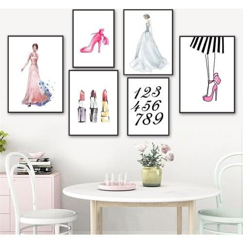 Watercolor High Heels Lipstick Digital Woman Wall Art Canvas Painting Nordic Posters And Prints Wall Pictures Child Room Decor