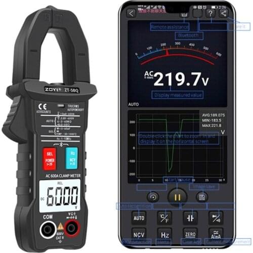 Digital Clamp Meter Blue-tooth Clamp Multimeter 6000 Counts Auto-Ranging Multimeter with DC/AC Voltage AC Current Tester