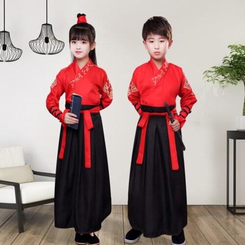 Adult Kids Tang Dynasty Ancient Costumes Hanfu Dress Chinese Folk Dance Clothes Classical Swordsman Traditional Fairy Costumes