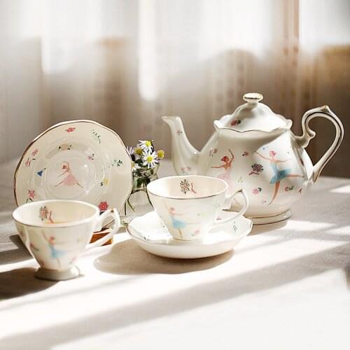 Elegant British Bone China Teapot Set Ceramic Coffee Cup And Saucer Kit High Quality Porcelain Tea Pot Turkish New Home Gift