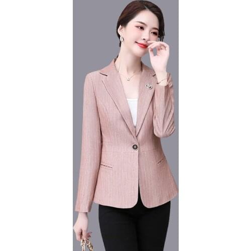 Elegant Black Single Breasted Women Blazer Fashion Vintage Striped Loose Work Wear Tops Outerwear Female Slim Business Jacket
