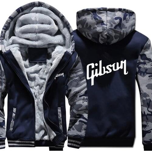 Guitar brand Gibson Hoodies Winter Camouflage Sleeve Jacket Men Fleece Music Fans Hip Hop Gibson Sweatshirts
