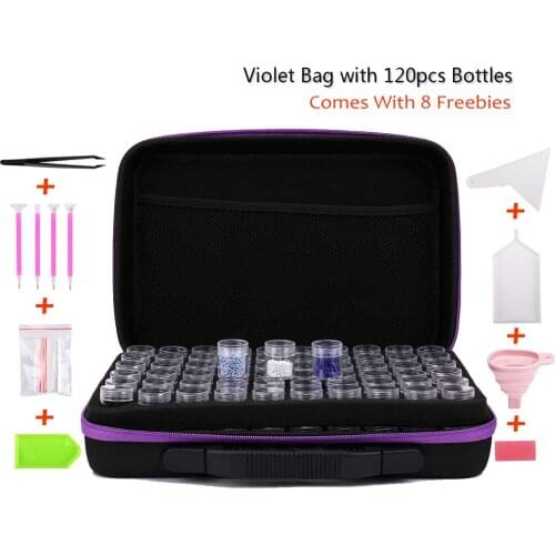INNE 120 Bottles DIY Diamond Painting Tool Container Storage Box Carry Case Holder Hand Bag Zipper Accessorie Shockproof Durable