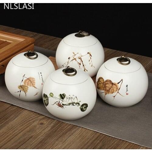 Chinese ceramic tea storage jar with lid seal moisture-proof household storage jar tea accessories home decorations WSHYUFEI