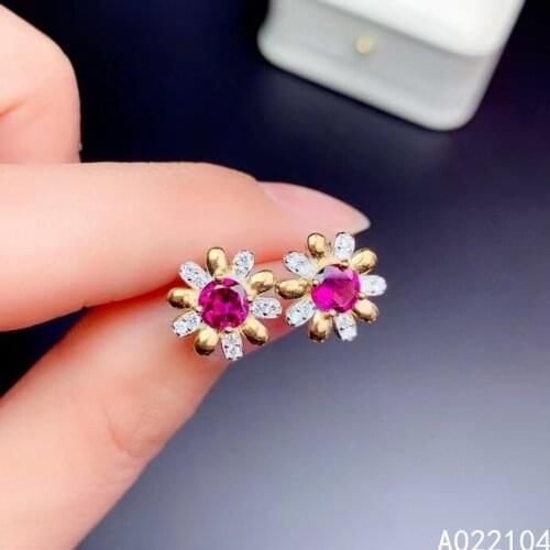 KJJEAXCMY fine jewelry 925 sterling silver inlaid natural pyrope garnet women fresh popular Daisy gem earrings ear studs support