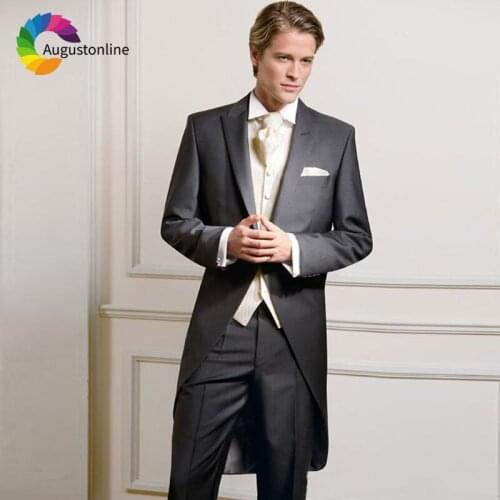 Tailored Retro Grey Tailcoat Wedding Men Suits Groom Tuxedos 3Piece Long Jacket Mens Classic Suit Costume Homme Terno Masculino
