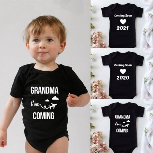 Coming 2021 Letters Print Baby Onesie Infant Romper Baby Boys Girls Bodysuit Jumpsuits Babys First Grandma Visit Gift Clothes