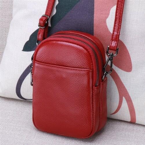 Leather bag female 2020 new simple wild soft leather mini shoulder Messenger bag head layer leather mobile phone bag tide