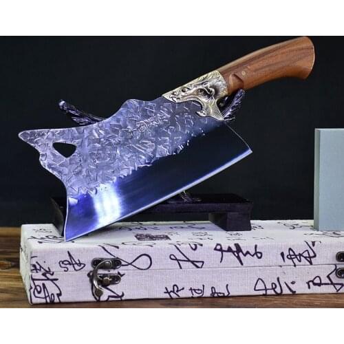 Longquan handmade forging kitchen knife chef cut knife ghost hand made high steel sharp kitchen knife cut big bone knife