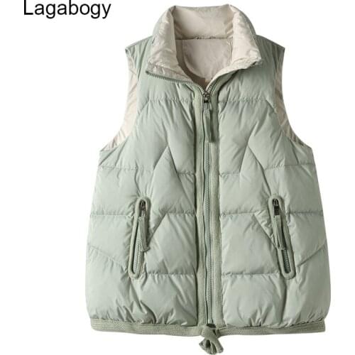 Lagabogy 2021 New Women Ultra Light Autumn Vest Casual Short White Duck Down Windproof Warm Waistcoat Female Zipper Sleeveless