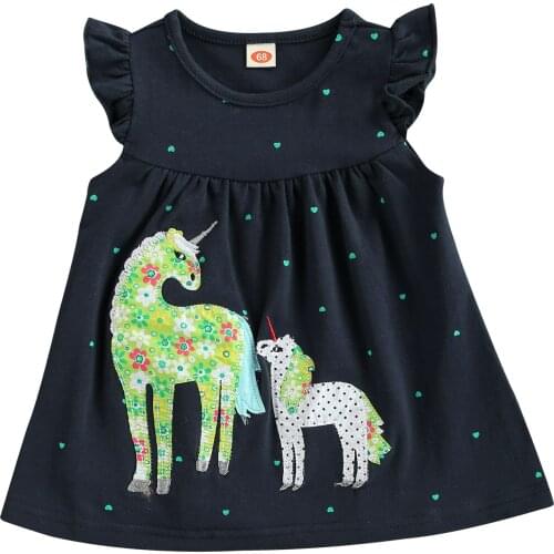 Summer Little Girls Dress, Toddlers Unicorn Heart Printing Round Collar Fly Sleeve Princess