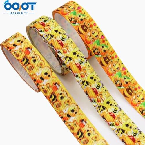 M-21403-370 Cartoon Animal Bee Thermal Transfer Printed Grosgrain Ribbons 20MM 10Yards Bow Cap DIY Accessories Decorations