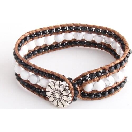Fashion Beautiful Energy Beaded Jewelry Bracelet Handmade Black Glass White Stone Wrap Bracelets Drop Ship