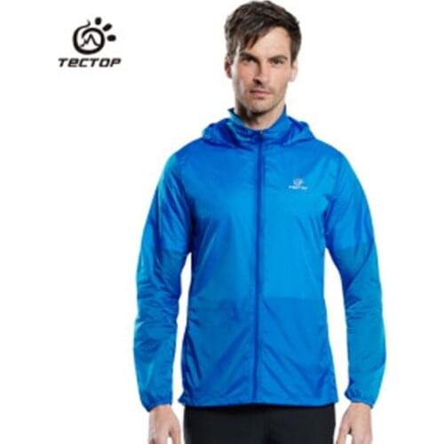 Tectop mens Sun protection jacket Quick drying Breathable waterproof Hooded coat male thin Solid color zipper Anti-UV outwear