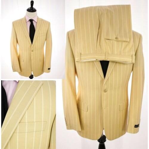 Mens Suits 2020 Handsome Two-Button Pinstripe Groom Suit Custom Made Slim Fit 2 Pieces Set Wedding Tuxedos Best Man Jacket Pants