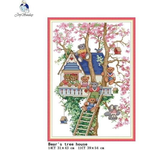 Bears tree house counted cross stitch kit 14ct11ct canvas printed cartoon pattern DIY handmade needle and thread embroidery set