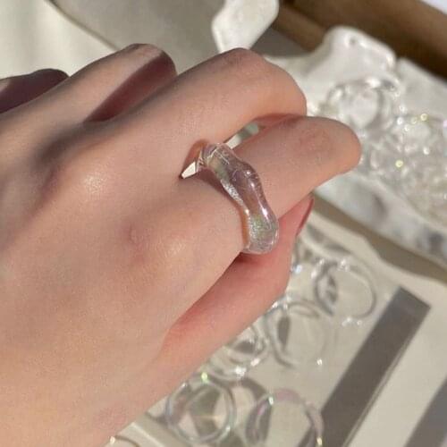 Elegance Trendy Simple Colorful Transparent Resin Rings Set Acrylic Finger Ring For Girl Party Birthday Jewelry Gift