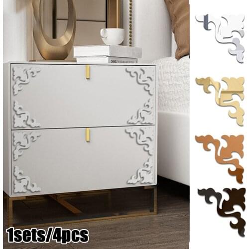 4Pcs Wall Stickers PS Board Mirror Decal Furniture Wardrobe Border Diagonal Lace DIY Art Home Decoration 15*15CM