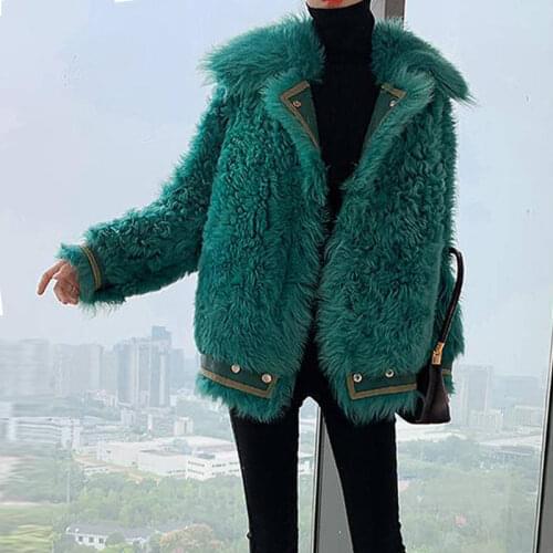 Faux Fur Sheepskin Coats for Women Winter Fashion Wool Coat Female Warm Turn Down Collar Outwear Sheep Shearing New Jacket Q257