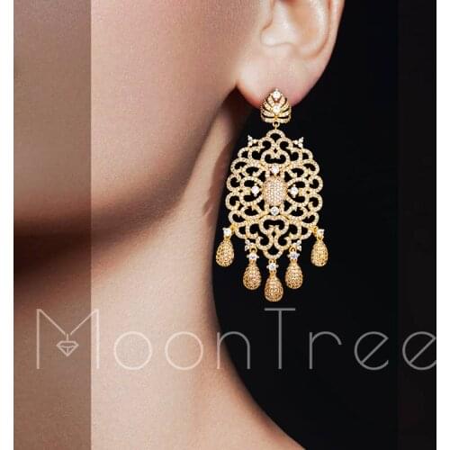 MoonTree Luxury Especially Geometry Tassel Drop Cubic Zirconia Copper Engagement Earrings Jewelry Party Gift For Women