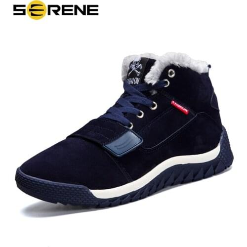 SERENE Brand Mens Winter Shoes Mens Ankle Leather Boots Men Male Boot Warm Fur Classic Casual Snow Bot Man Waterproof Sneakers