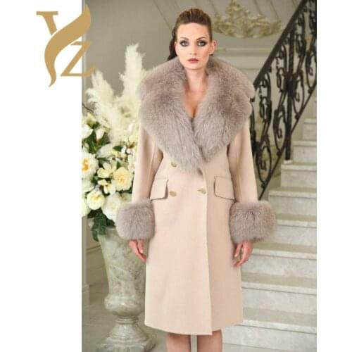 YZ.FURTURE Real Fur Coat Fox Fur Shearing Long Winter Coat Women Clothes 2019 Wool Jacket Real Fox Fur Collar Abrigos Mujer