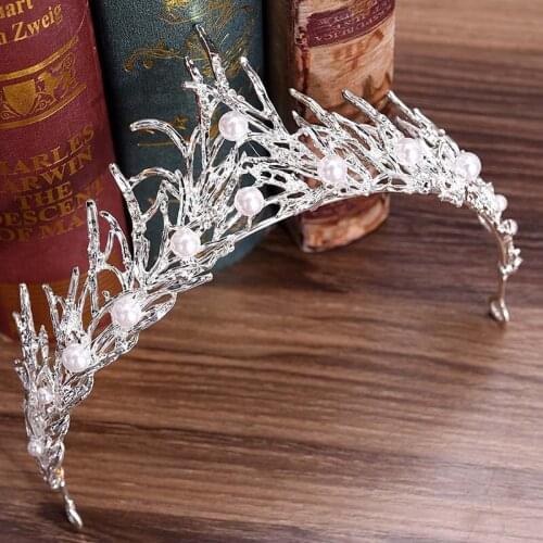 Hot Sale Royal Style Princess Queen Tiaras Crowns White Crystal Simulated Pearl Hair Jewelry for Bridal Bride Wedding Party