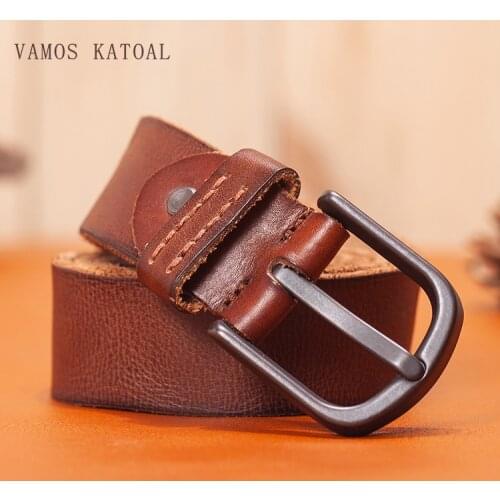 VAMOS KATOAL Men Top Layer Leather Casual High Quality Belt Vintage Pin Buckle Genuine Leather Belts Male Waistband fashion belt
