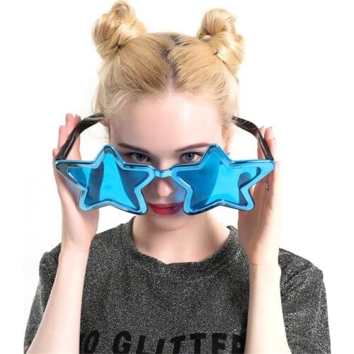 Vintage Big Blue Shiny Metallic Star Glasses Photo Props Party Kids Adults Birthday 70s Disco Cosplay Sunglasses Gift