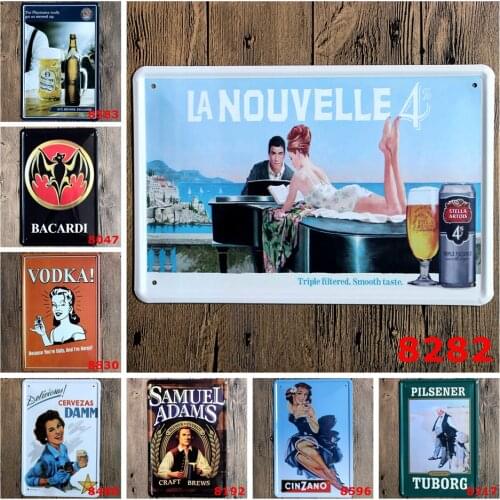 La Nouvelle 4 Beer Vintage Tin Signs Triple Filtered Smooth Taste Samuel Adams Craft Brews Classic Decoration for Bar Billboard