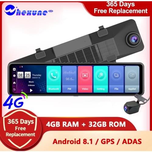 WHEXUNE 4G Dash Cam 12" ADAS Car Rearview Mirror Android 8.1 Auto Recorder GPS Navigation Dash Camera Rear View Mirror Car DVR