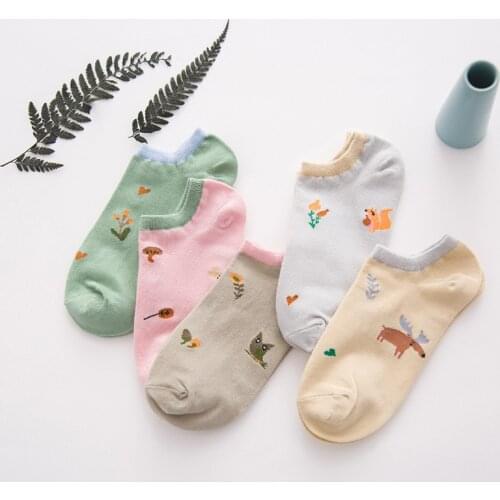 Women Cotton Socks Cute Cute Animal Flower Creative Casual Funny Socks for Female
