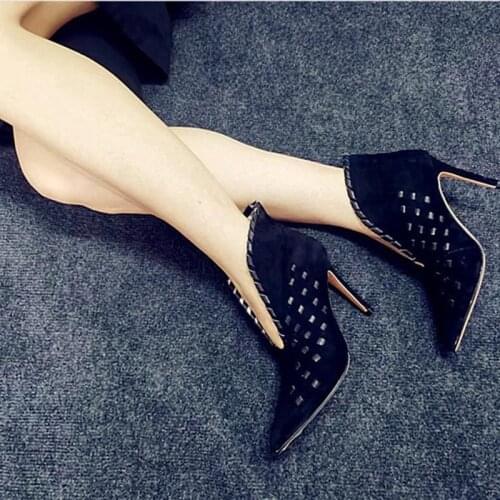 2021 Womens Pumps Autumn Black Wear Sheepskin Leather Super High Heels Pointed Temperament Shoes Ladies Stiletto Ankle Boots