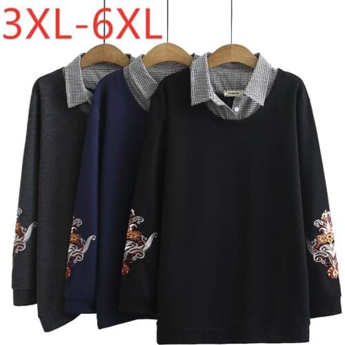 New ladies autumn winter plus size tops for women large pullover long sleeve loose sweatshirt fake two pieces 3XL 4XL 5XL 6XL
