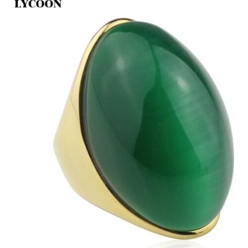 LYCOON new luxury opal ring stainless steel plate gold Channel setting egg shape cats eye stone for women party rings LYD0191