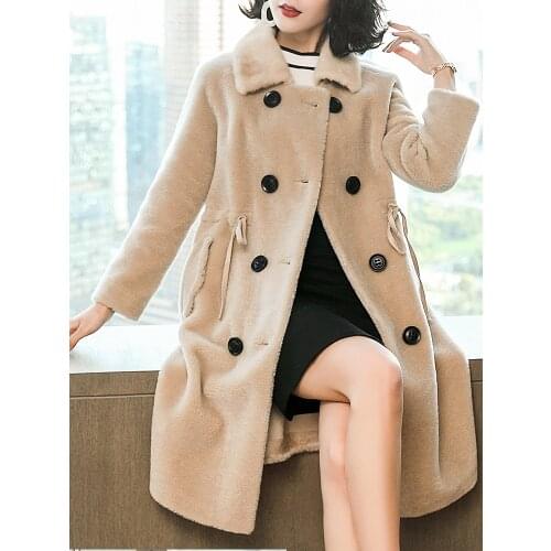 Sheep Real Shearling Fur Coat Winter Jacket Women Mink Fur Collar 100% Wool Coats and Jackets Women korean jacket MY3831 s s