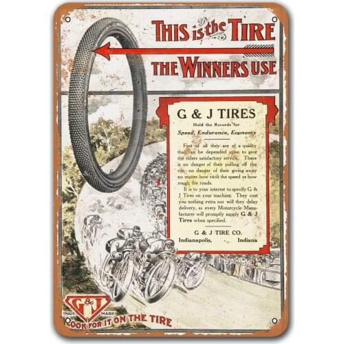 1909 G&J Tires Tin Metal Signs Vintage Cars, Sisoso Plaques Poster Garage Pub Retro Wall Decor