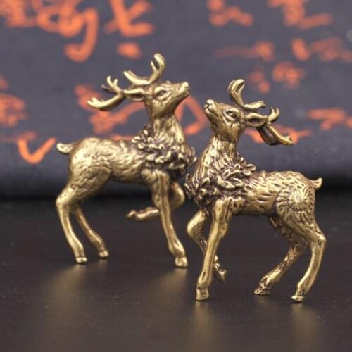 2PCS vintage pure copper deer ornaments a pair of solid brass sika deer elk home decoration living room ornaments