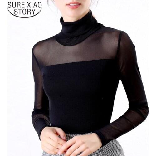 2021 Fashion Shirts Women Ladies Tops Long Sleeve Plus Size Tops for Women Clothing Solid White Office Lady Turtleneck 5907 50