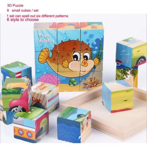 3D Cartoon Wooden Puzzle Toys Cute Animals Six Sides Puzzles Jigsaw for Kids Children Baby Educational Brain Develop