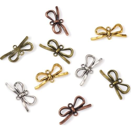 40pcs/box Bowknot Links Connectors Mixed Color Tibetan Style Charms Pendants Links For DIY Bracelet Necklace Jewelry Making